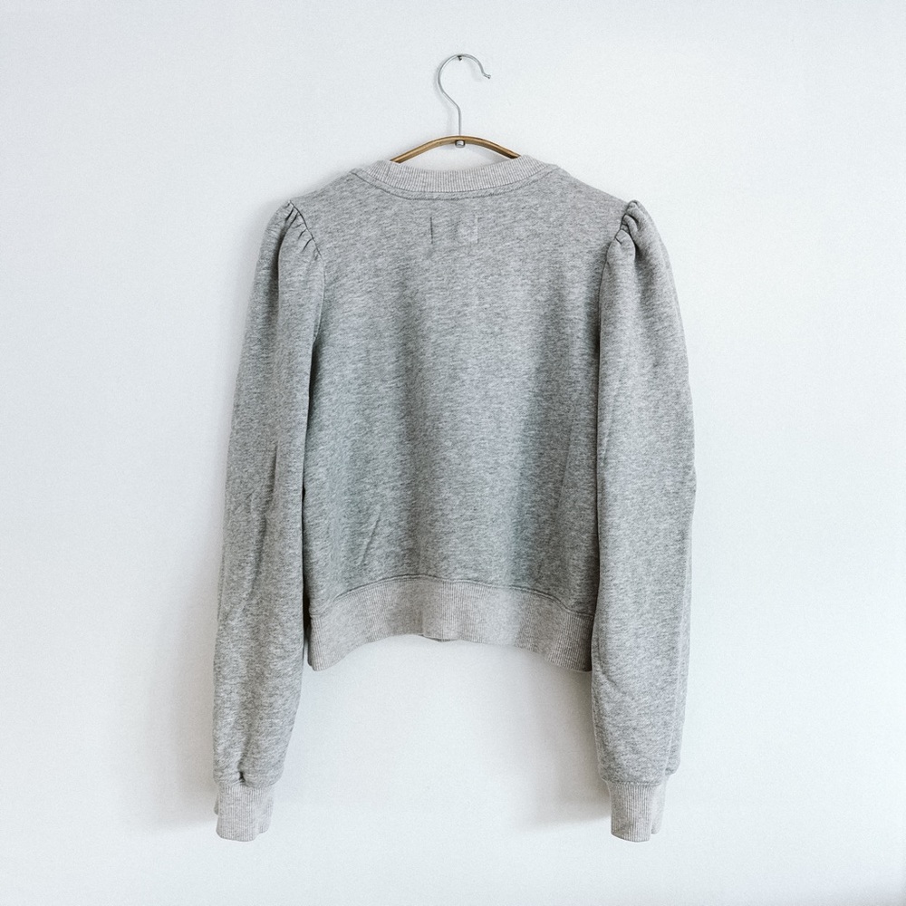 Aritzia Wilfred Free Puff-sleeve Cotton Terry Sweatshirt Grey - Size Small - Picture 3 of 8